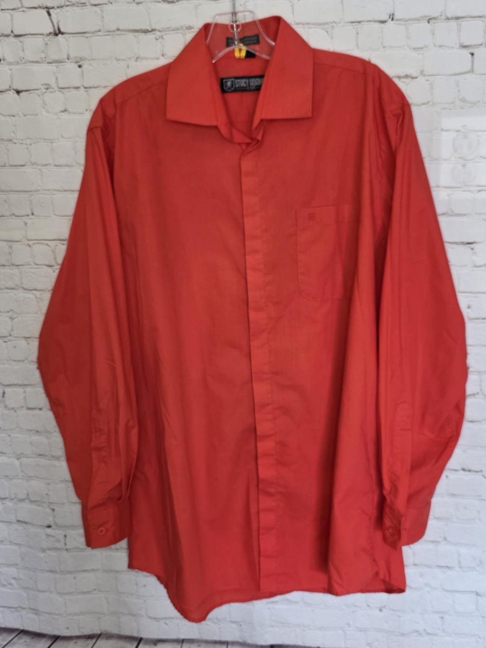 Stacy Adams Burnt Orange Dress Shirt 16.5 34/35 Hidden Button Spread Collar